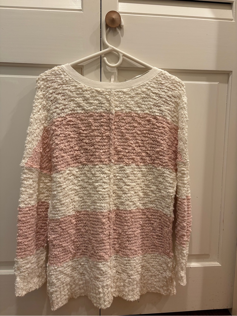 Free People Striped V-Neck Sweater in Pink and Cream - Picture 2 of 6
